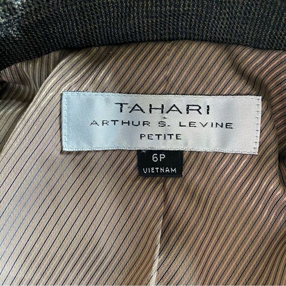 TAHARI Blazer Jacket Brown Black 6 Petite Office Classic Minimalist - Picture 3 of 9